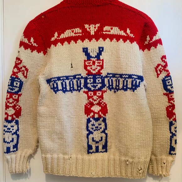 Vintage 1950’s Cowichan Knit Sweater with Totem Pole and Whale Motifs - Picture 6 of 8